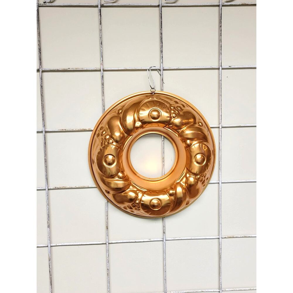 Vintage Copper Jello Mold Large 13" Round Cake Ring Tin Farmhouse Wall Decor